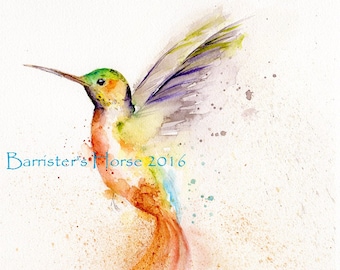 Colibri, fine art, jet d’encre aquarelle peinture impression A4. Encres de qualité Archives