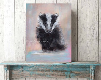 BABY BADGER Fine Art Giclee Prints from my original artwork. Wildlife Painting. Nursery Art.