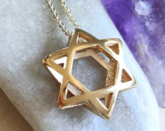 Star of David Gold Necklace, Unisex 3D Jewish Pendant, Israeli Judaica, Minimalist Jewish Star Necklace, Gold Magen David, Jewish Gold Charm