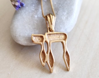 Gold Hebrew Chai Necklace: Sterling Silver Jewish Life Pendant
