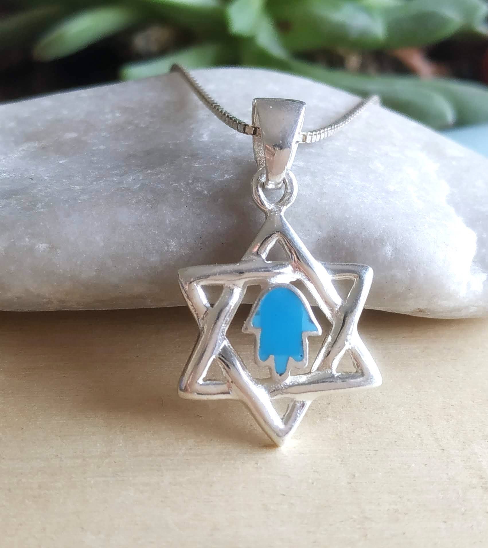 Turquoise Star of David Necklace Silver 