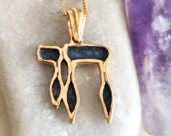 Two Tone Chai Pendant: Gold Plated Sterling Silver Jewish Necklace