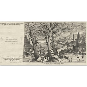 Pacote de 10 cartões de Natal FSC - Winter een Landschap - gravura de Henrik Hondius (1600bc) (envelopes kraft reciclados)