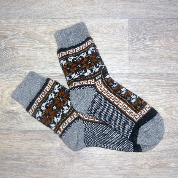 Knitted Wool Men's Winter Thick Socks Angora With Ornament - Best Price