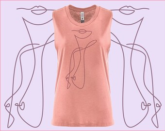 Ladies Festival Muscle Tank - Topless Woman One-Line