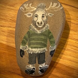 Christmas Winter Skating Moose Hand Painted Rock Lake Huron - Etsy