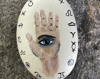 Halloween fortune teller palmistry / all seeing eye painted rock Lake Huron