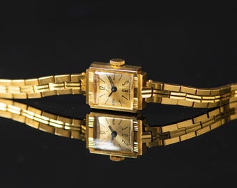 Dainty cocktail watch for women RAY gold plated. Vintage lady watch delicate. Classic watch for lady retro gift. Party watch small wrist