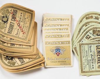 Vintage Alcohol Labels: Gin, Cognac, Belgium Drink Ephemera (Set of 10)