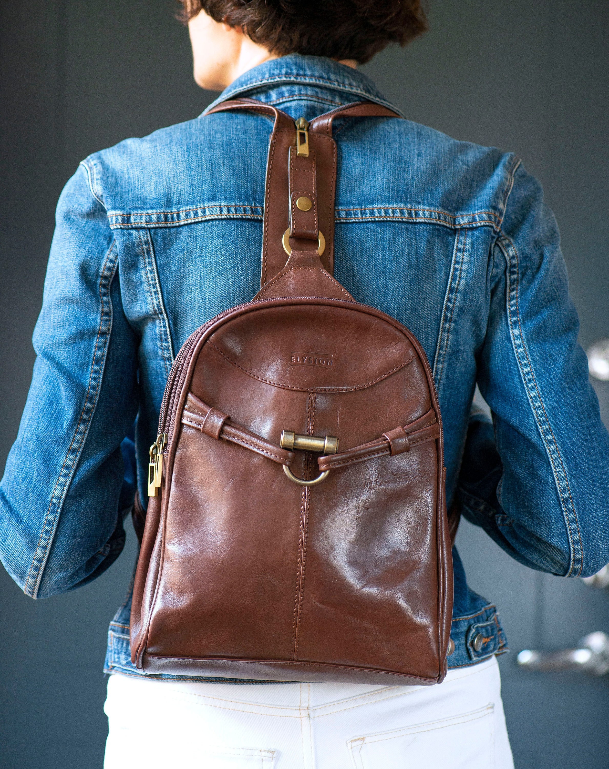 Women Backpack Vintage Brown Genuine 