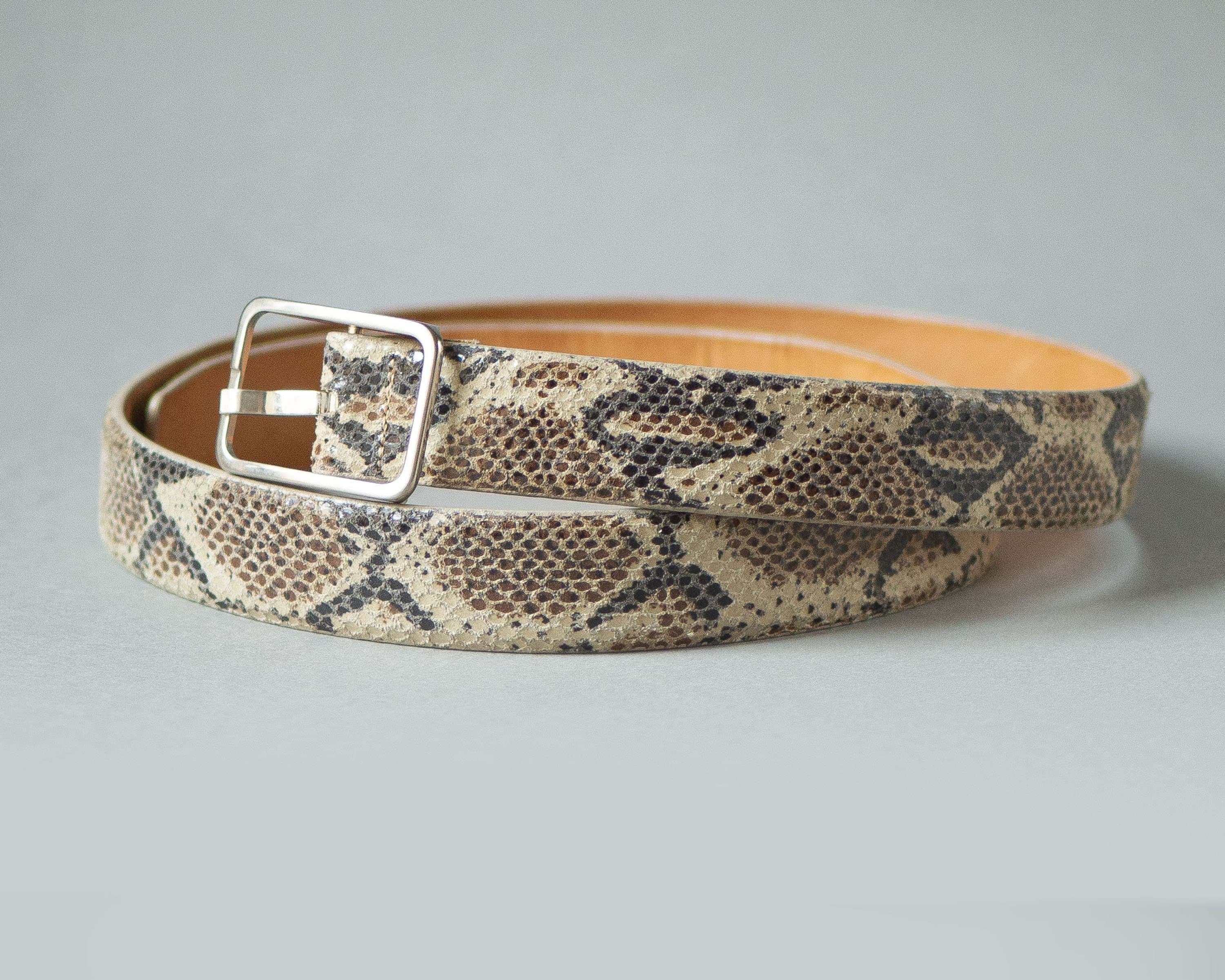 WIDE BELT IN BEIGE REPTILE-EFFECT FAUX LEATHER Wide Brown Belt Taupe Greige Light Brown Faux Vegan Reptile  main image 2