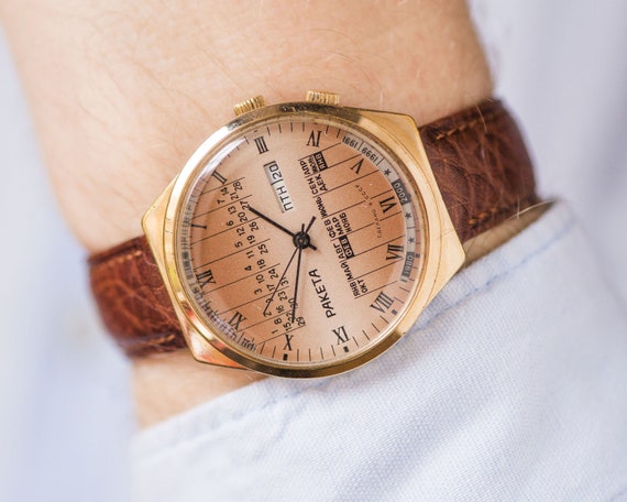 Orologio da uomo vintage RAKETA placcato oro grosso. Gli | Etsy Italia