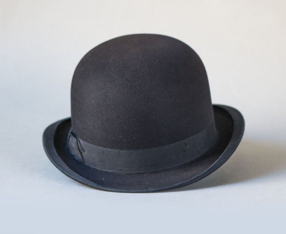 Antique Bowler Hat Black Wool Hat Small Size. Vic… - image 5