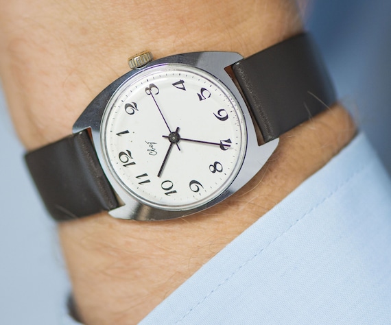 Minimalist men's watch USSR - black white masculine watch Svet - rare men's watch classical - retro men fashion watch mechanical - new strap