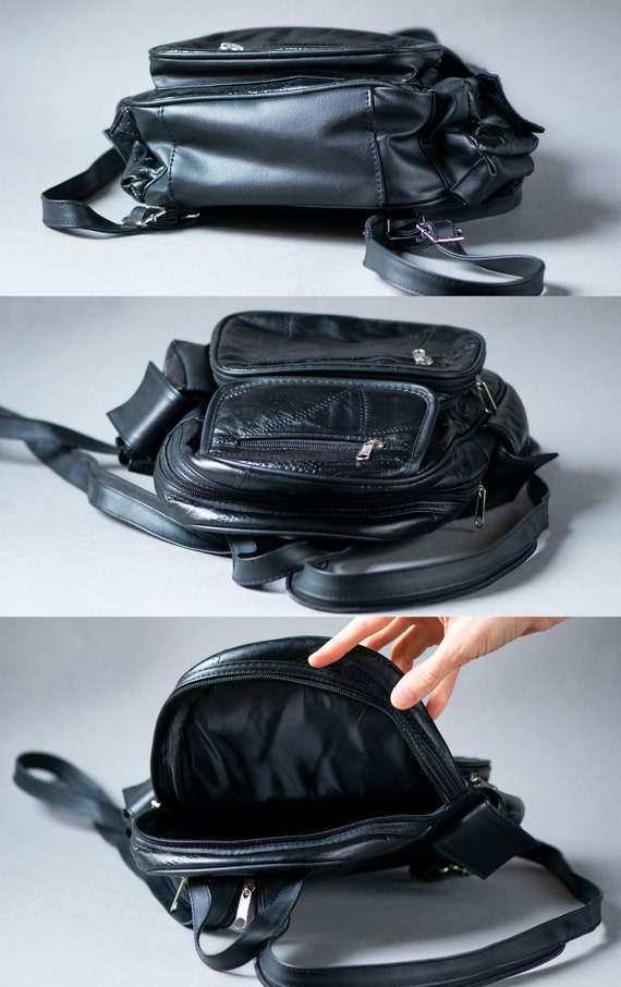 Mochila peque a para mujer en polipiel negra. Bolso de hombro