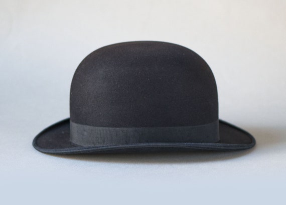 Antique Bowler Hat Black Wool Hat Small Size. Vic… - image 3