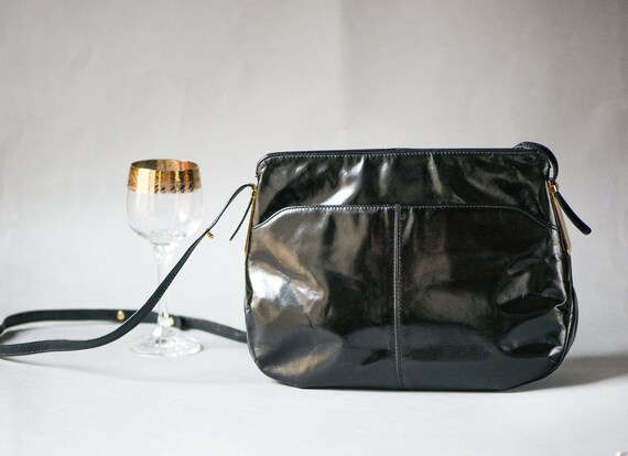 small black patent leather purse