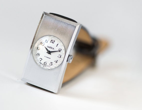 Rectangular women watch silver shade CHAIKA vinta… - image 4