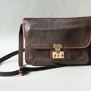 Soft Leather Crossbody Bag for Lady Dark Brown. Vintage Minimalist Shoulder Bag Genuine Leather. Saddle Bag City Fashion 90s W. Germany Gift image 1