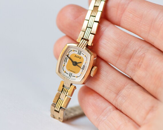 Dainty cocktail watch ZARIA gold plated gift squa… - image 5