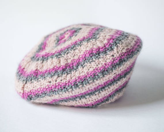 Vintage Wool Mohair Beret: French Style Pink Rose Gre… - Gem display picture 1