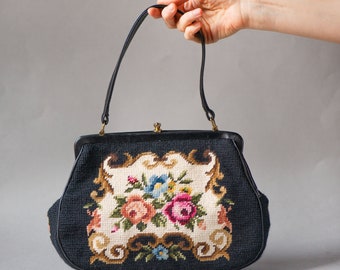 Floral Needlepoint Framed Bag Retro Brown Floral Gift. Boho Handbag Top  Handle Purse Embroidery Roses Pattern Vintage. Chic Bag Fashion Love 