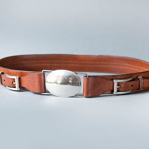 Vintage Fabiani Leather Hip Belt: Tan Brown Silver Buckle, Made in Italy, Size 90