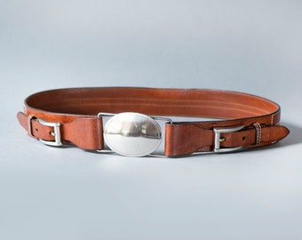 1994 Clara Studio Leather Belt, Chunky Silver Buckle  display picture 2