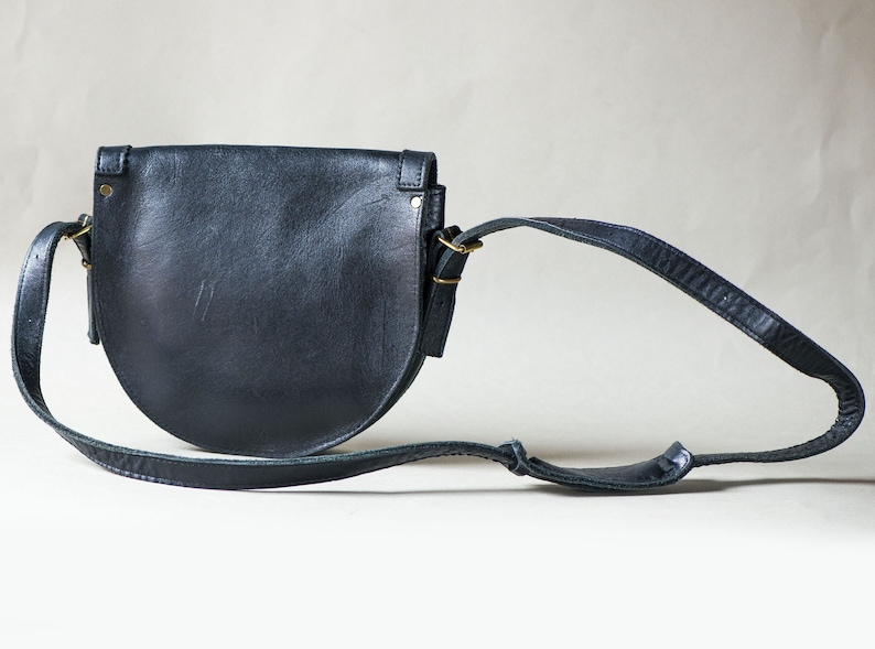 Simple Genuine leather Shoulder bag Festival Bag Girls Bag Preppy Vintage Women Crossbody Bag Minimalist Sturdy Leather Saddle Bag Black