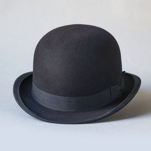 Antique Bowler Hat Black Wool Hat Small Size. Victorian men&#39;s hat derby. Fashion accessory Felt Bowler France made. Boy gift antique hat
