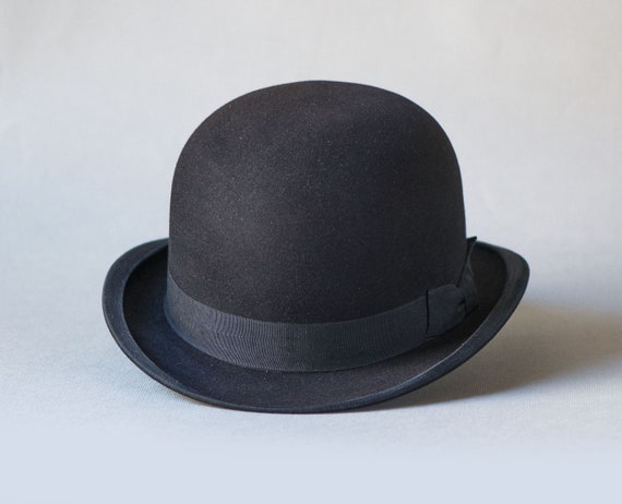 Antique Bowler Hat Black Wool Hat Small Size. Vic… - image 1