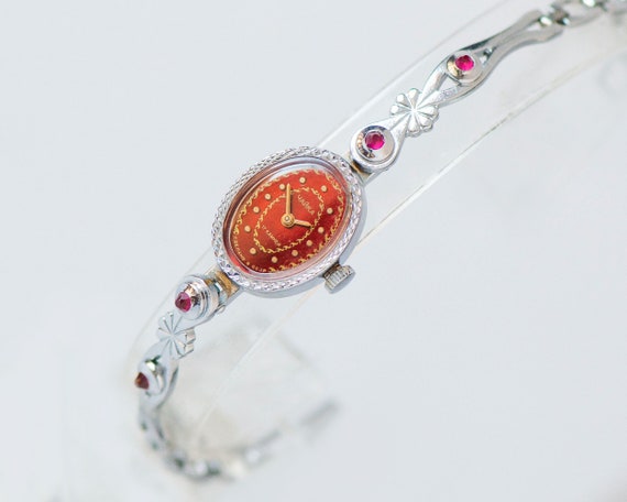 Red dial cocktail watch for women CHAIKA, silver … - image 2