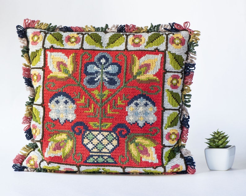 Tulips Flower Pillow Cover Scandinavian Cross Stitch Pillow Etsy