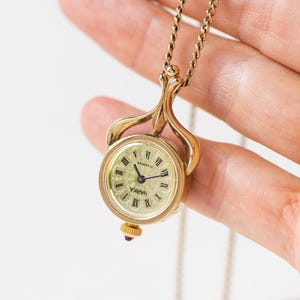 Gold plated pendant watch CHAIKA. Roman numerals necklace for lady watch vintage. Dainty watch girl classic retro gift. Neck accessory gift