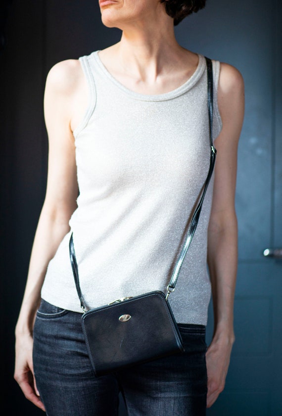 Framed women's cross body purse black faux leathe… - image 2