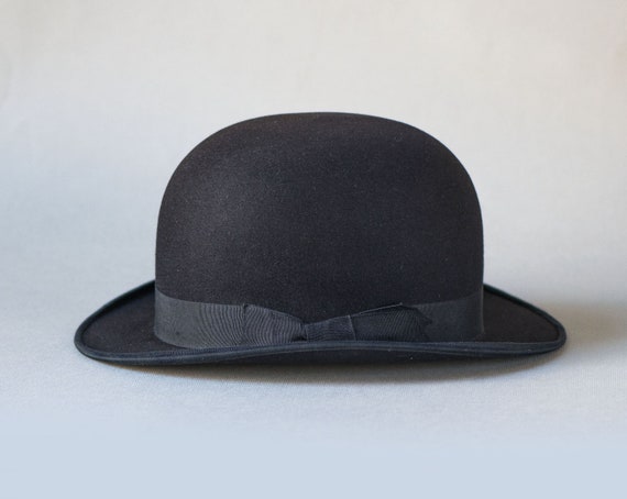 Antique Bowler Hat Black Wool Hat Small Size. Vic… - image 2