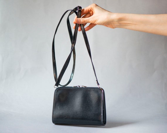 Framed women's cross body purse black faux leathe… - image 3