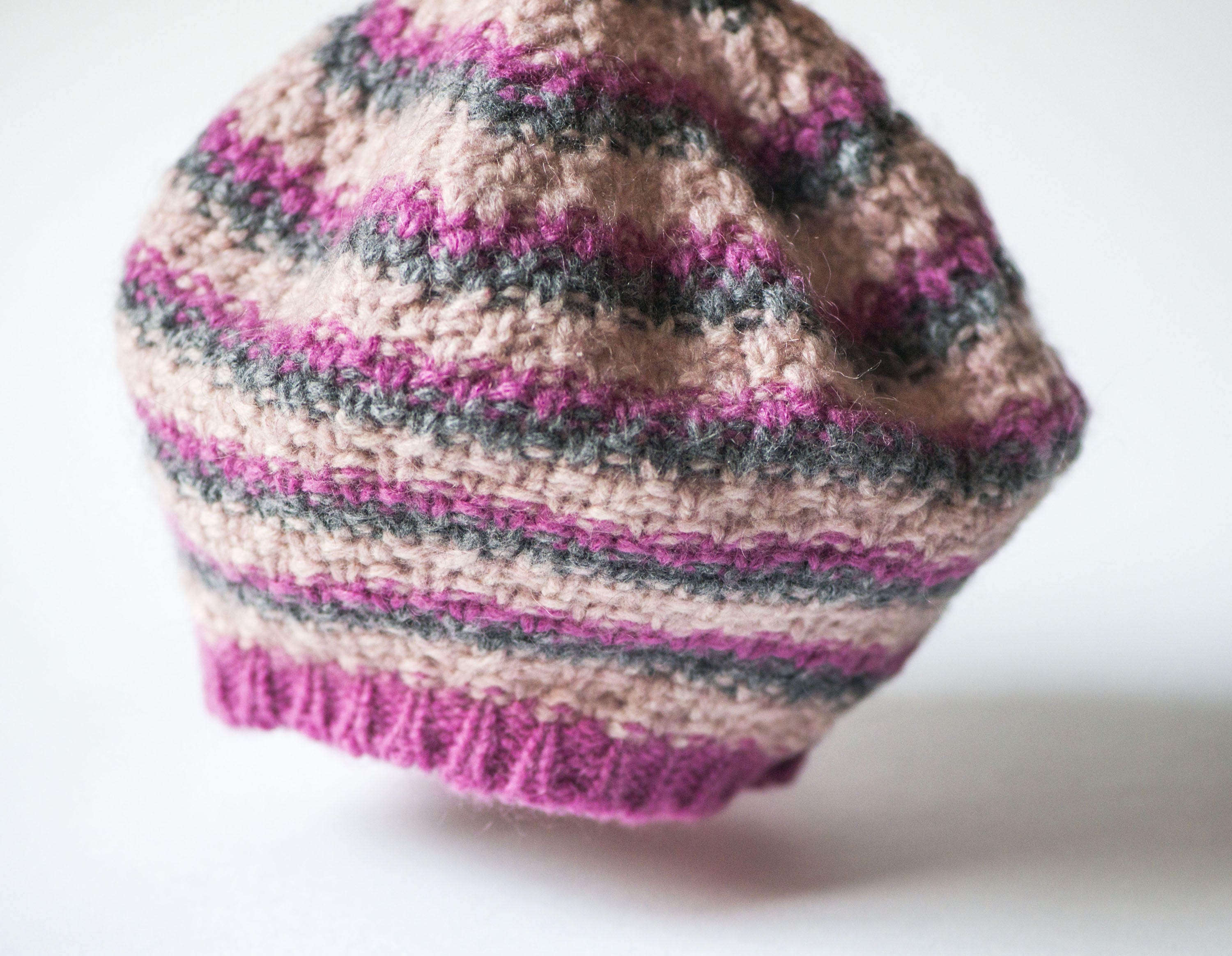 Vintage Wool Mohair Beret: French Style Pink Rose Grey, Size 