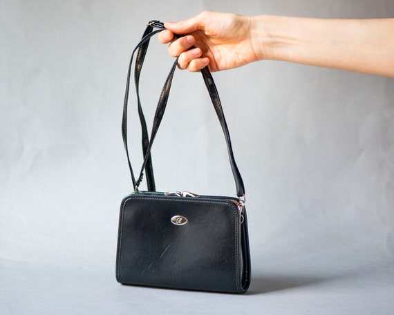 Framed women's cross body purse black faux leathe… - image 1
