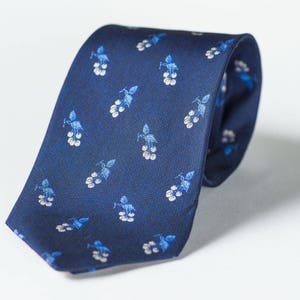 Vintage Pierre Balmain Silk Tie: Navy Blue with White Berries, Made in France