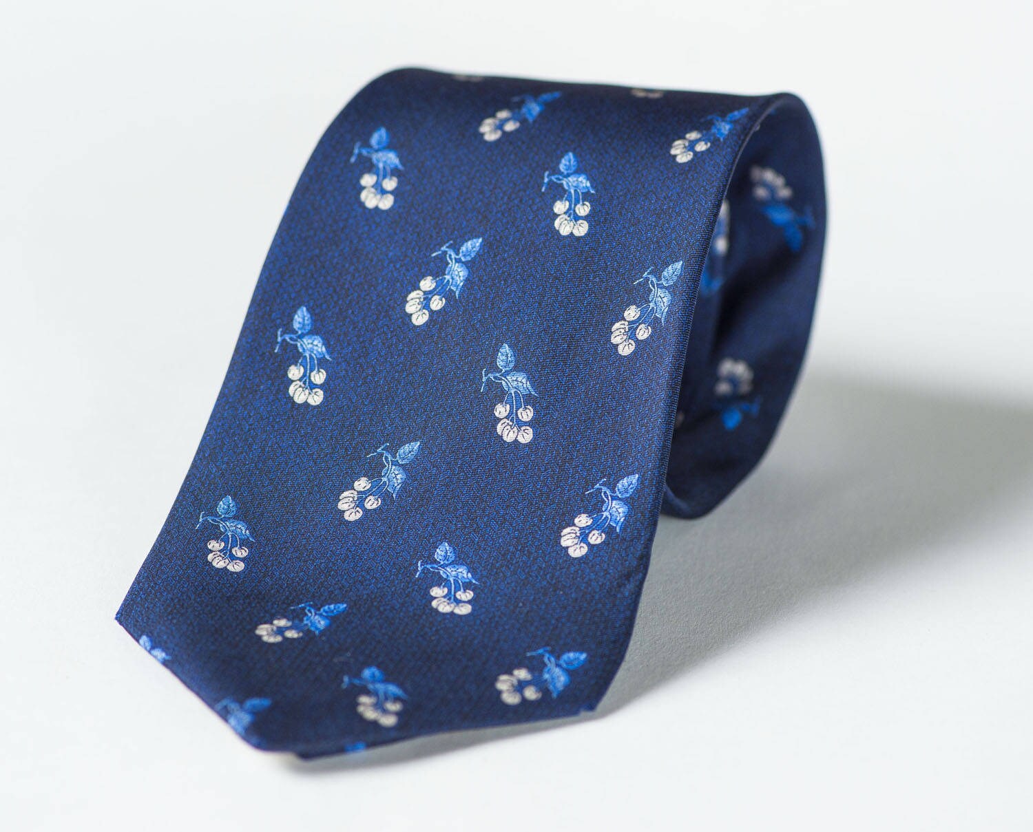 Vintage Pierre Balmain Silk Tie: Navy Blue with White Berries, Made in France