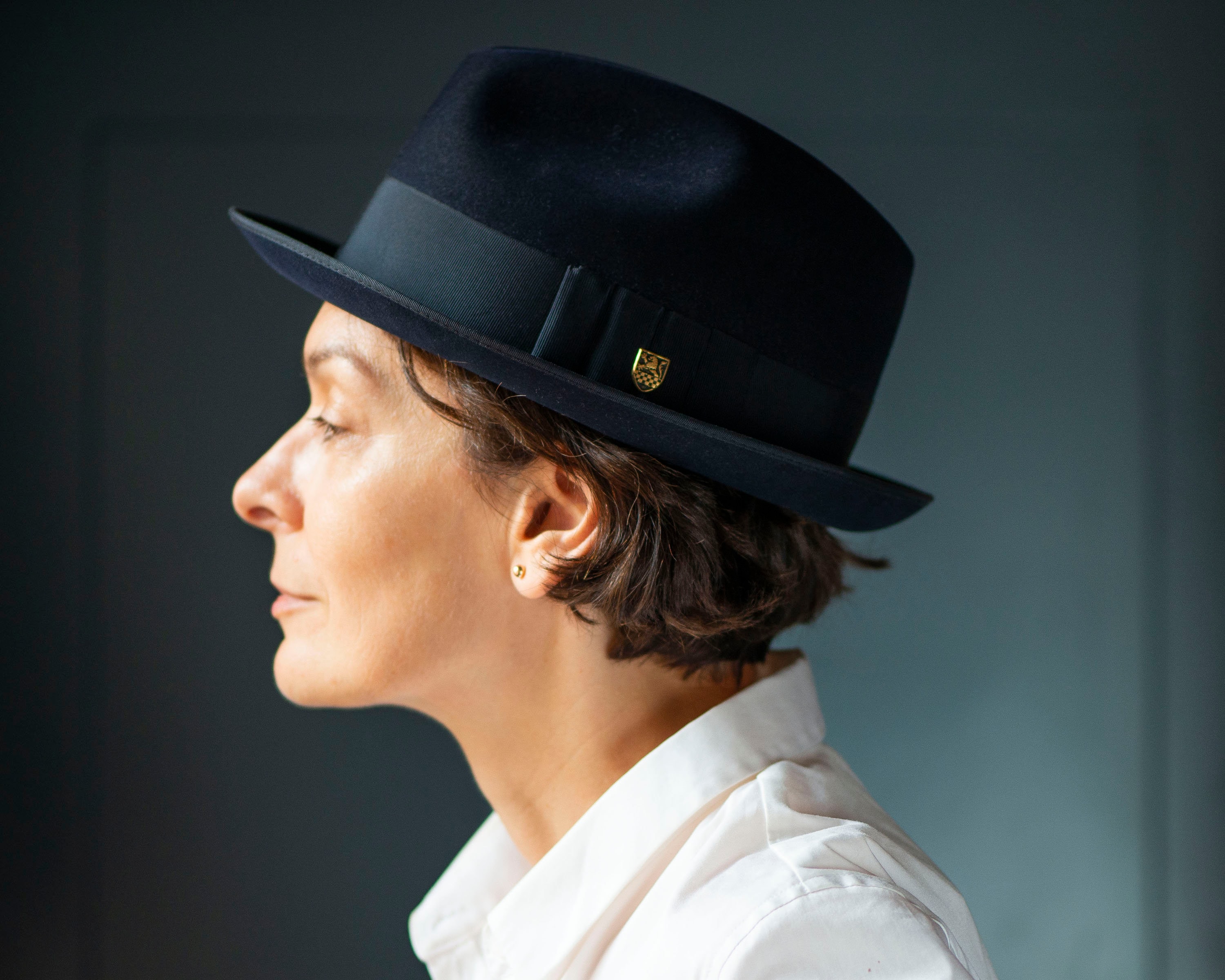 Very Dark Navy Blue Men's Felt Hat Classic Men Hat Stingy