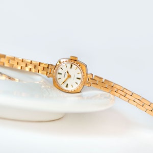 Cocktail watch for women gold plated vintage accessory CHAIKA. Classic bride watch jewellery limited edition Tiny bracelet timepiece gift image 1