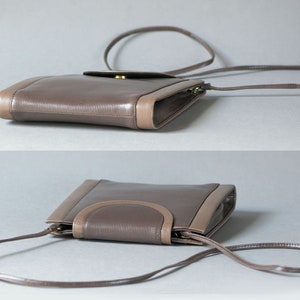 Vintage Crossbody Bag Minimalist Beige Brown. Long strap shoulder Bag Square. Classic Bag Minimalist Preppy Genuine Faux Leather image 8