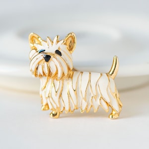 Westie York Dog Brooch White Puppy Lapel Pin Vintage Gift for Dog Lovers. West Highland White Terrier Accessory Girl Women Scottish breed