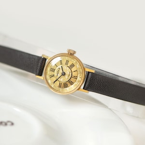 Petite watch for women CHAIKA vintage gift. Lady timepiece gold plated jewelry. Tiny lady watch Roman numerals dial Europe made time piece