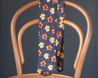 Givenchy floral silk necktie – exclusive design men’s tie – gentelman silk necktie orange yellow flowers - navy background Givenchy tie