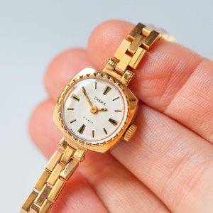 Cocktail watch for women gold plated vintage accessory CHAIKA. Classic bride watch jewellery limited edition Tiny bracelet timepiece gift image 5