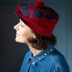 Vintage Wool Plaid Beret with Pom Pom - Highland Home Industries - Made in Scotland