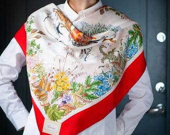 Gucci zijden sjaal winterthema sjaal gemaakt door Vittorio Accornero. 1971 Fashion Classic Chic Sjaal Italiaanse Bergen Zijden Wrap Iconisch cadeau